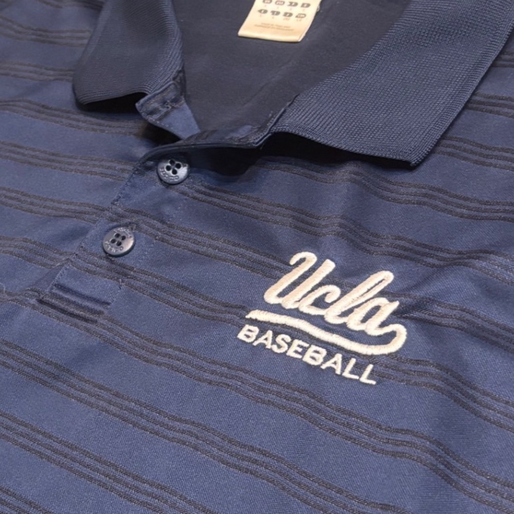 Adidas Polo Shirt Mens L Navy Blue Excellent UCLA Baseball Team Issued 525979